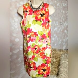 Loft | Sleeveless Summer Floral Shift Dress With Front Pockets 4P